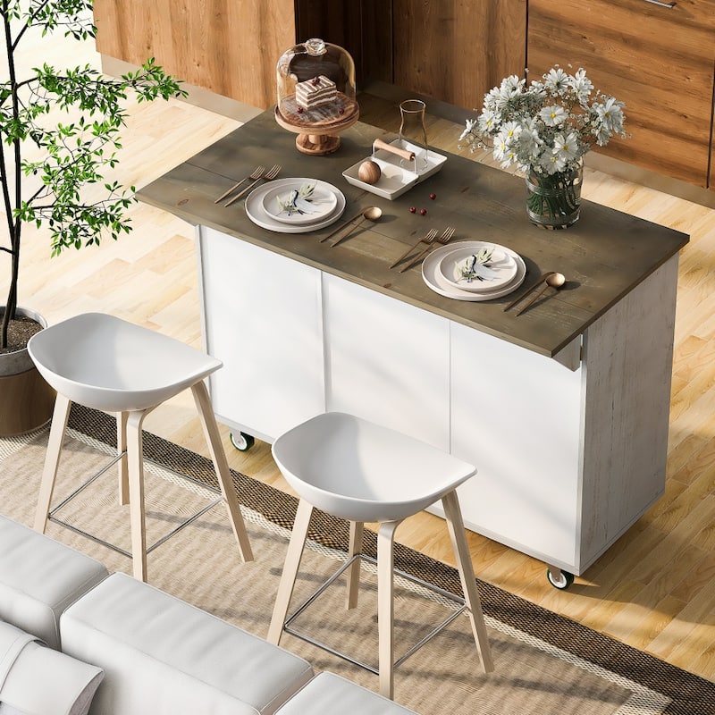 47"D Wood Kitchen Island with Drop Leaf, with Internal Storage Rack