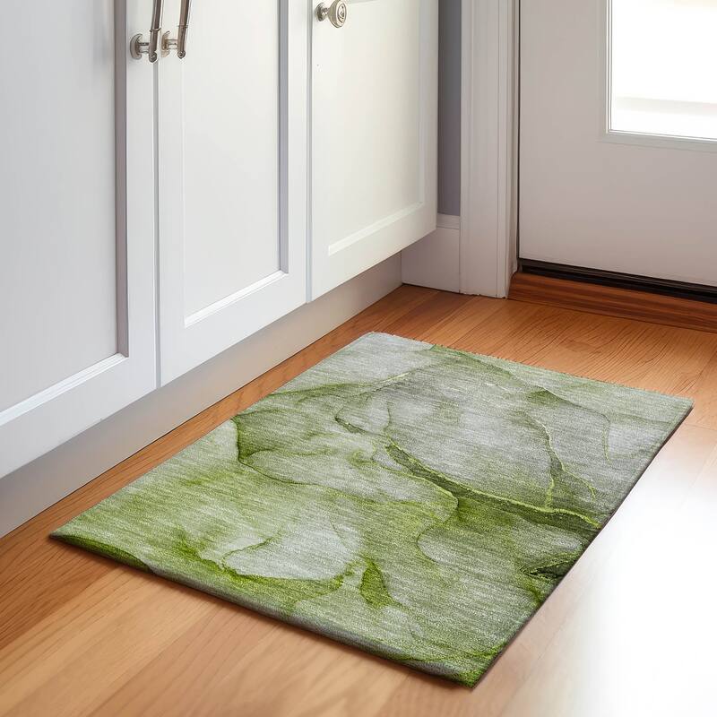 Premium Washable Super Soft Contemporary Abstract Mayfield Rug - Olive - 1' 8" x 2' 6" - Rectangle