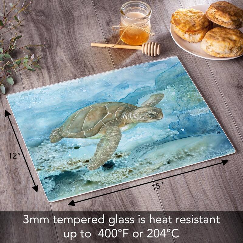 Under Sea Life 3mm Heat Tolerant Tempered Glass Cutting Board 15” x 12” Made in the USA Dishwasher Safe