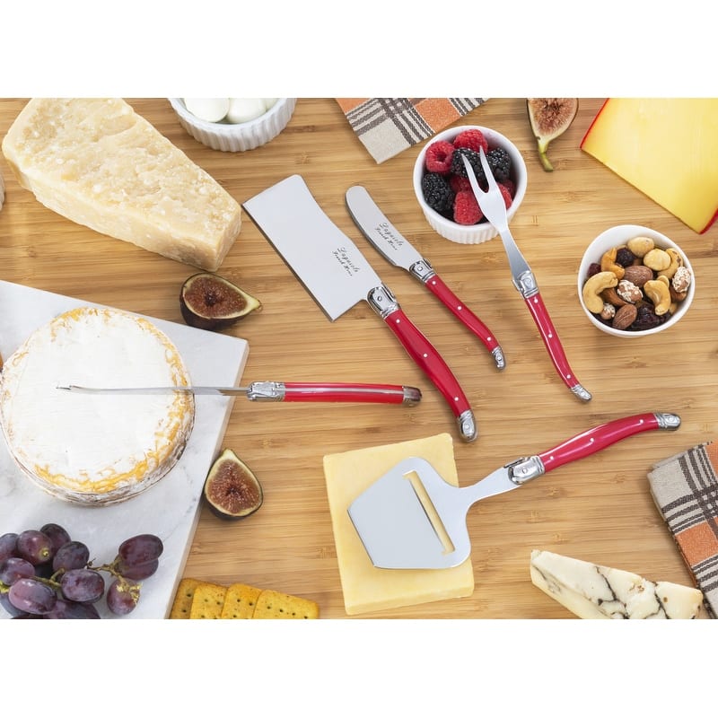 French Home Laguiole 5 Piece Cheese Knife, Fork and Slicer Set, Scarlet Red