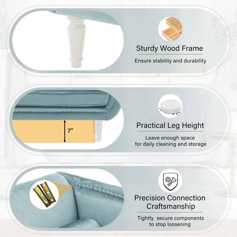 Christopher Knight Home - Velvet Bench with Nailhead Trim & Curved Arms