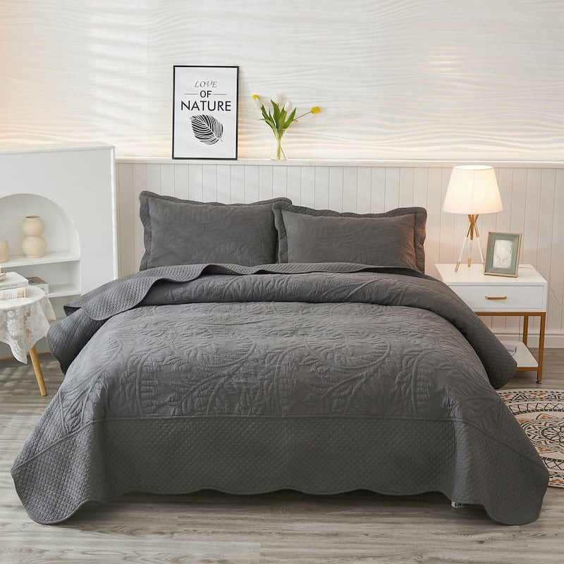 MarCielo 3 Piece Cotton Oversized Bedspread Quilt Set Tmonica - Heather Grey - Queen