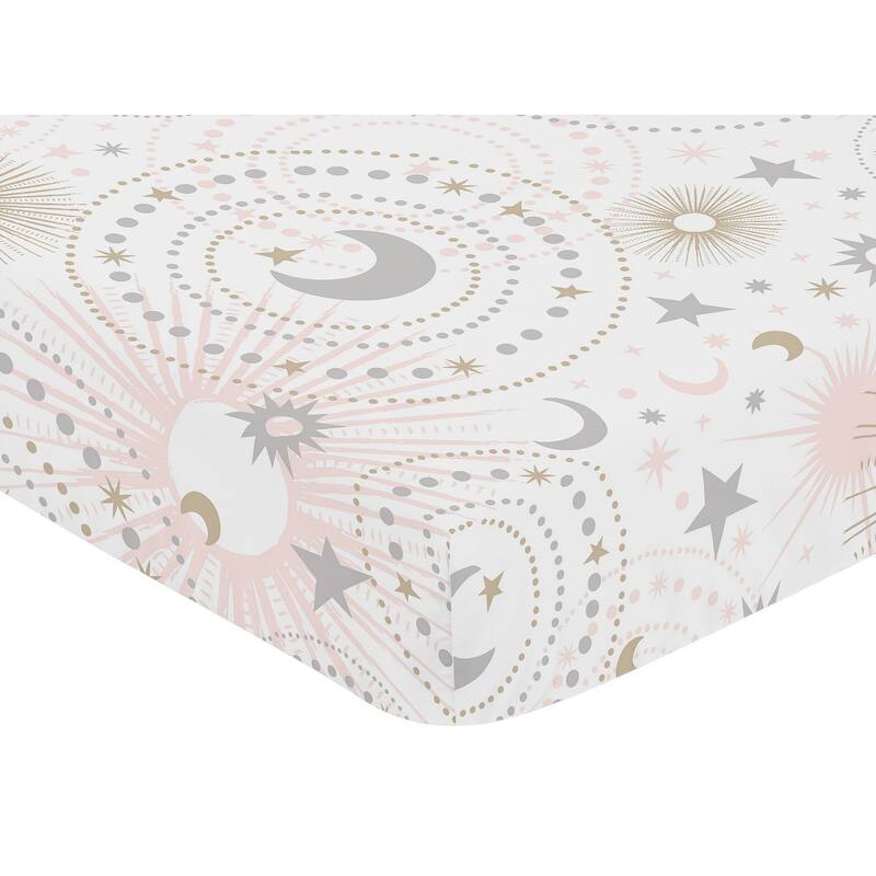 Sweet Jojo Designs Blush Pink, Gold, Grey and White Star and Moon Celestial Collection Fitted Crib Sheet