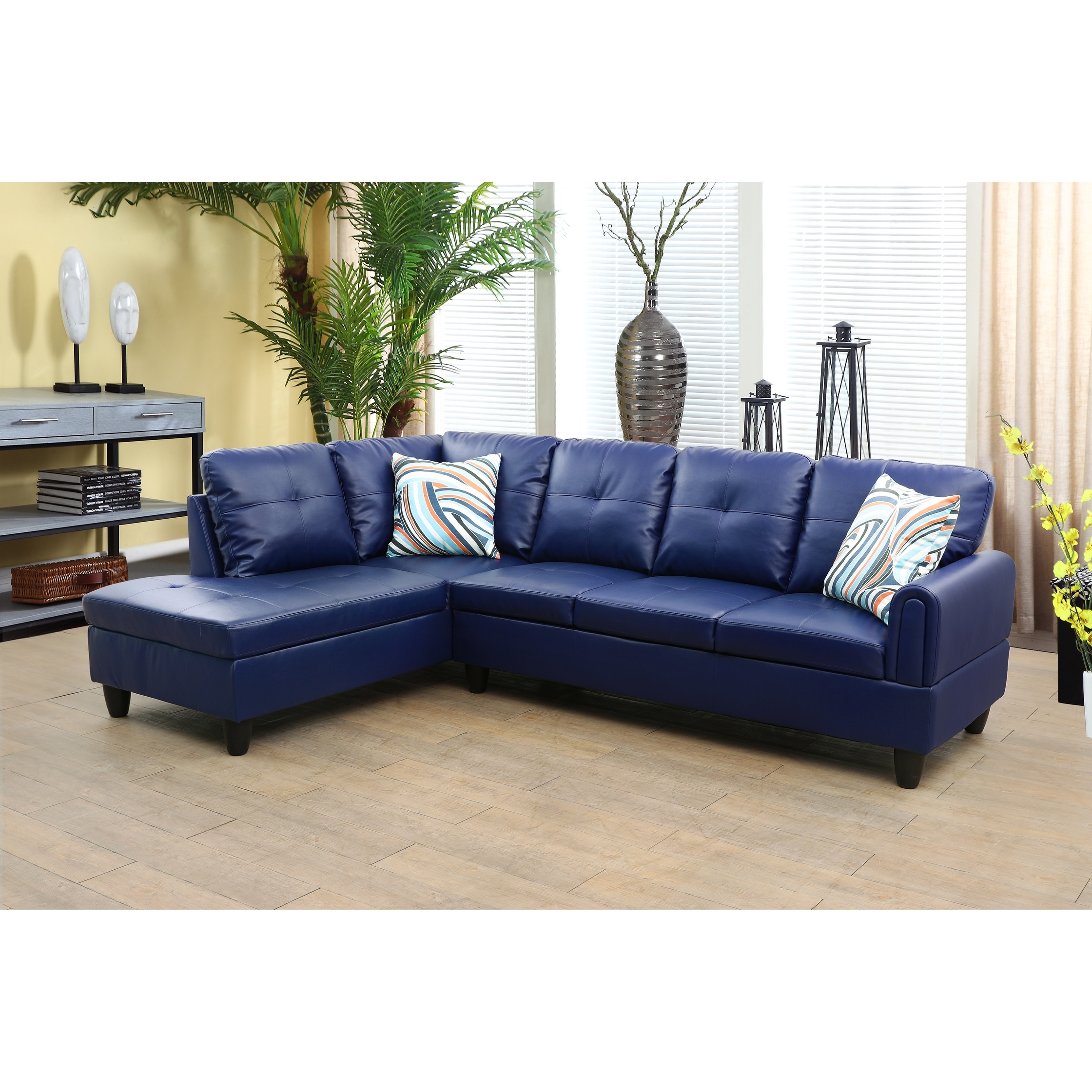 Navy blue leather on sale corner sofa
