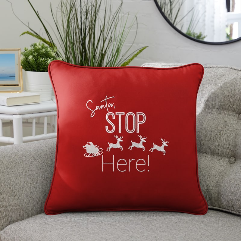 Santa Stop Here Sunbrella Canvas Jockey Red Indoor/ Outdoor Pillow