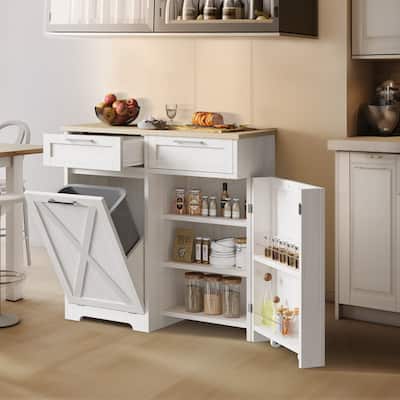 Moasis 10 Gallon Kitchen Tilt Out Trash Bin Cabinet with 2-Drawer and Strong Storage