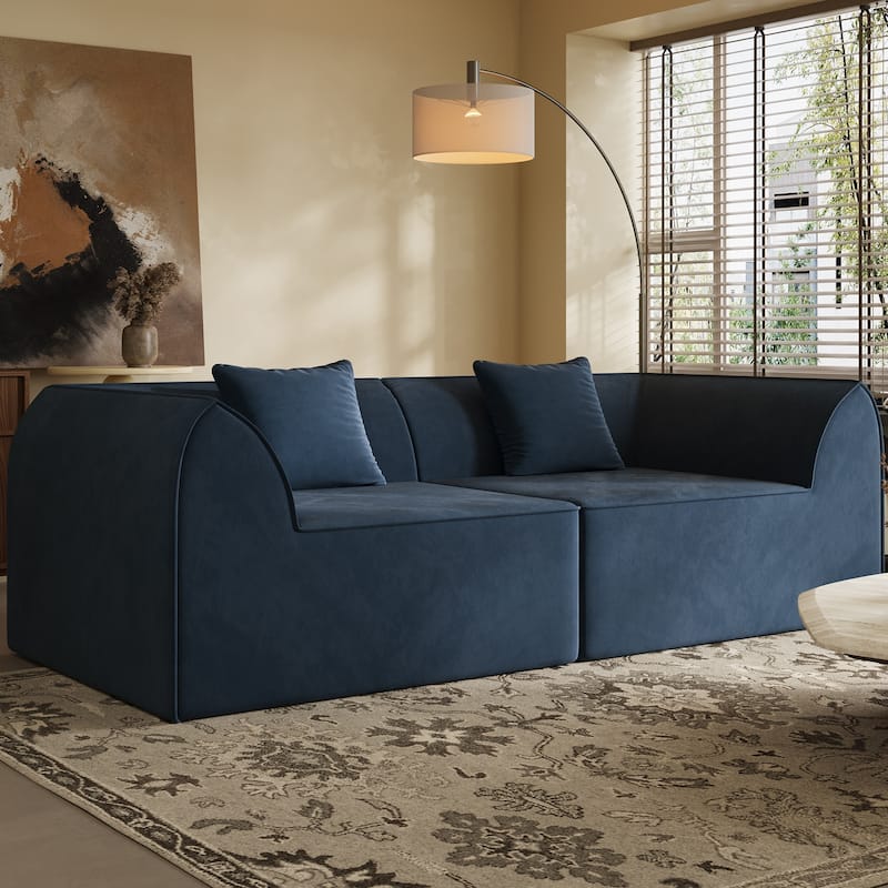 Compressed Memory Foam Sofa with PillowS, 2-Seater Lounger Daybed - Blue