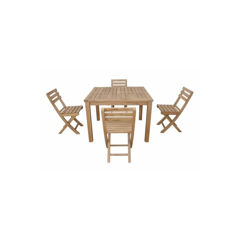 Asian Dining Set - 5 Piece Teak Patio Furniture Outdoor Table & Chairs