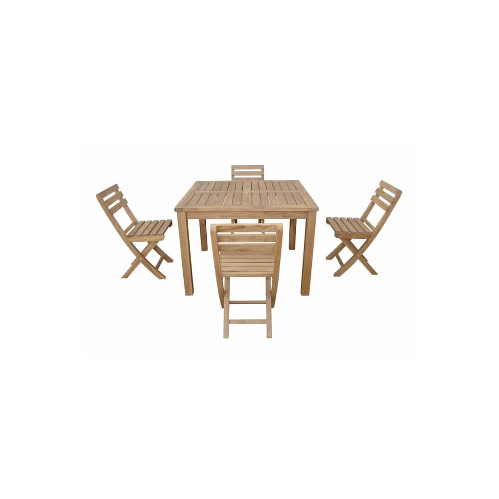Asian Dining Set - 5 Piece Teak Patio Furniture Outdoor Table & Chairs