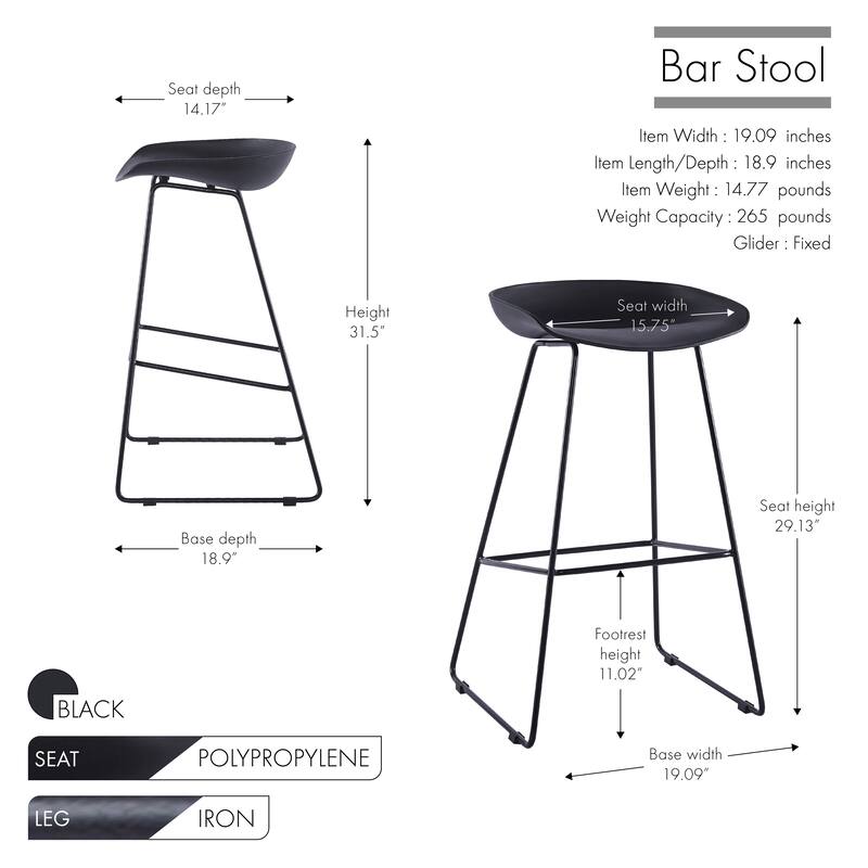 Porthos Home Aaro Plastic Bar Stools with Iron Sled Legs, Set of 2