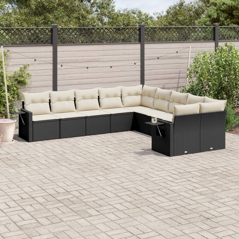 vidaXL Garden Sofa Set Black - Black and cream Large Without table