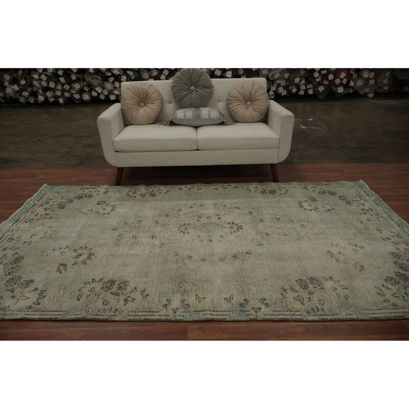 Hand Knotted Oriental 100% Wool Carpet Transitional Floral Green Anatolian Area Rug - 9' 5'' X 5' 6''