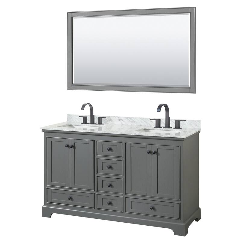 Wyndham Collection Deborah 60" Free Standing Double Vanity Set with - Dark Gray / White Carrara Marble Top / Matte Black - Steel Finish