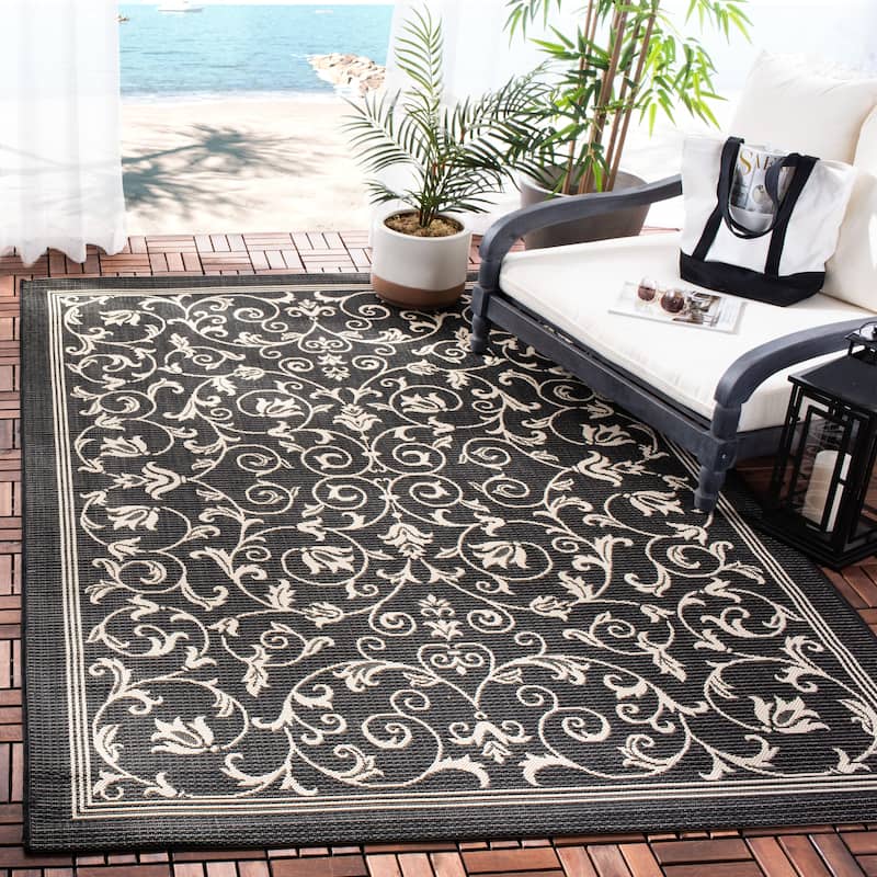 SAFAVIEH Courtyard Clarine Indoor/ Outdoor Waterproof Patio Backyard Rug - 5'3" x 7'7" - Black/Sand
