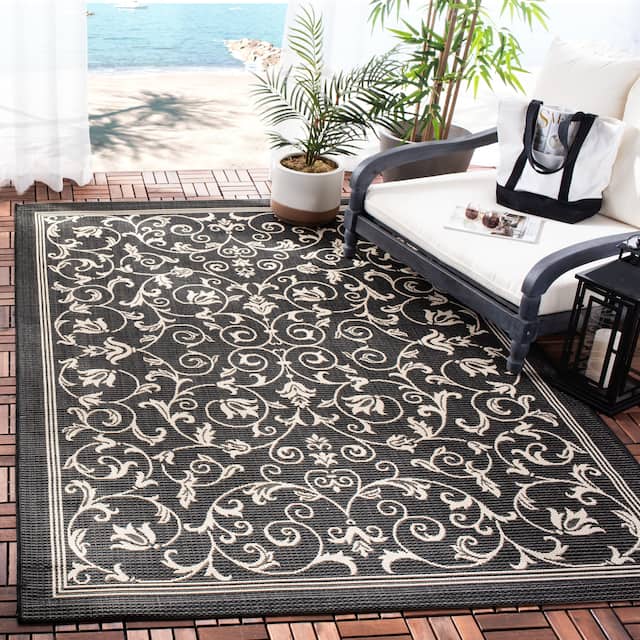 SAFAVIEH Courtyard Clarine Indoor/ Outdoor Waterproof Patio Backyard Rug - 8' x 11' - Black/Sand