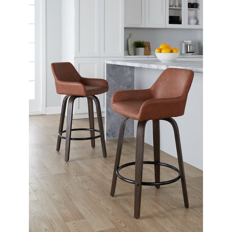 Porch & Den Galotti 26" Fixed-Height Counter Stool with Bent Wood Legs & Round Footrest (Set of 2)