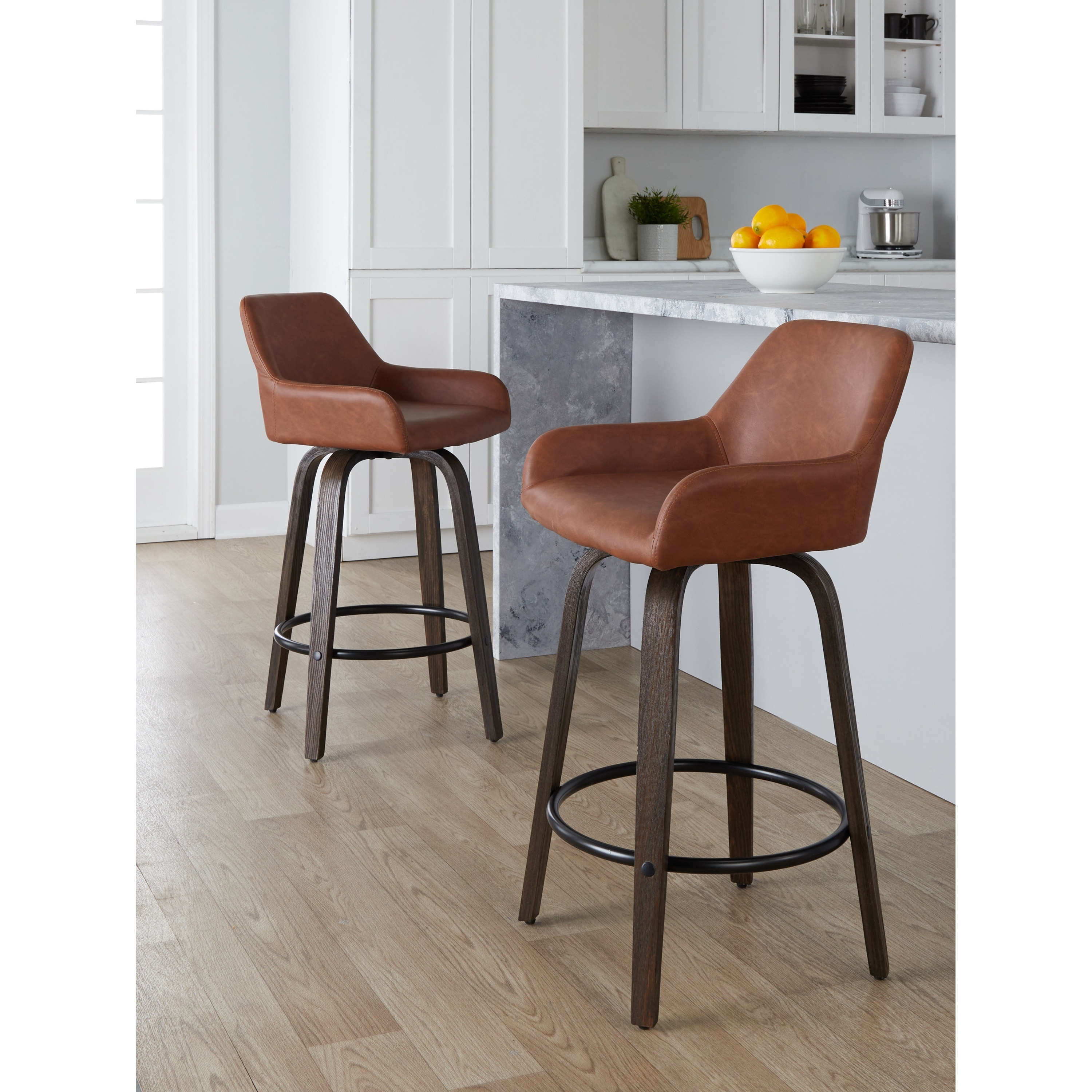 Porch & Den Galotti 26" Fixed-Height Counter Stool with Bent Wood Legs & Round Footrest (Set of 2)
