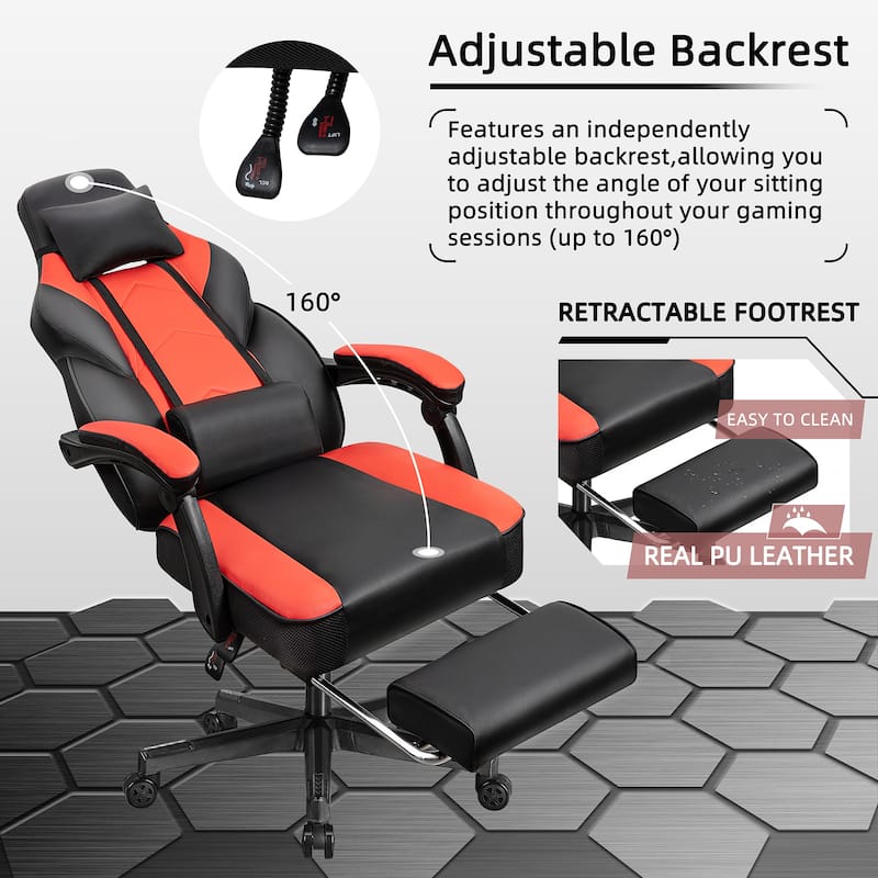 Adjustable Comfortable Game Chair Swiveling PC & Racing with Footrest