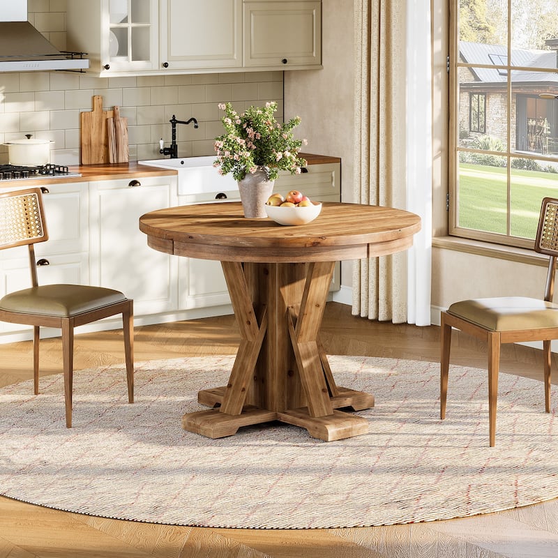 Solid Wood Dining Table, 39.4 Inch Small Round Pedestal Kitchen Table - 39.4" D x 39.4" W x 30.31"H