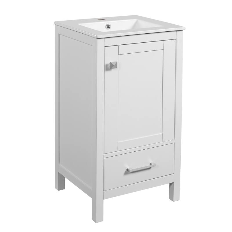 Roomfitters 18" Modern Bathroom Vanity with Ceramic Sink, Soft-Close Drawer, Divider Drawer and Door Organizer