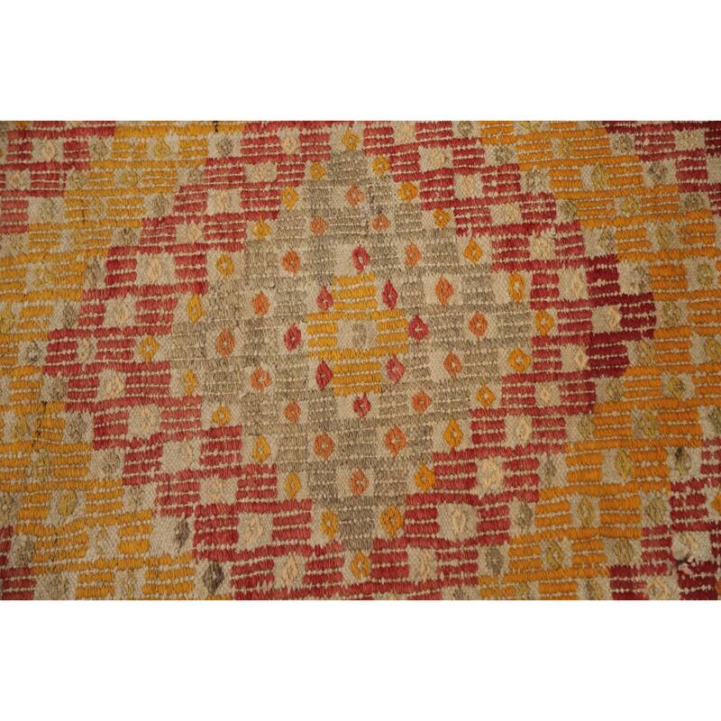 Hand Woven Oriental 100% Wool Carpet Southwestern Tribal Oranges & Rust Kilim Area Rug - 8' 5'' X 6' 2''
