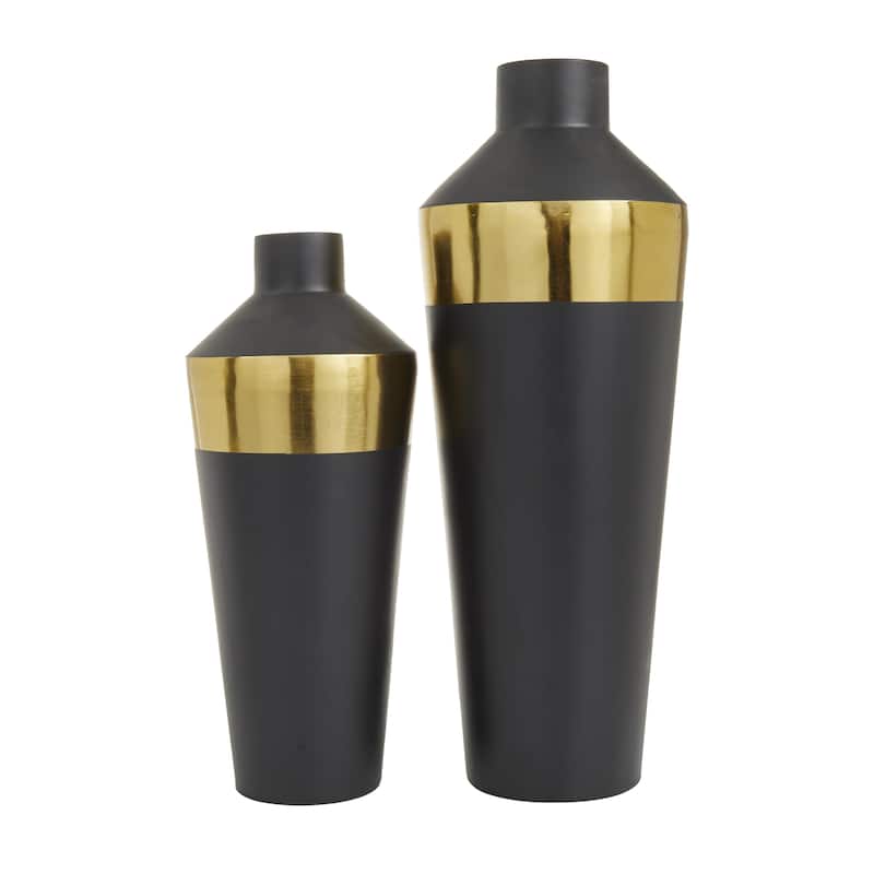 Metal Decorative Vase with Gold Band - Set of 2 Black or White - Roche River Decor - Black