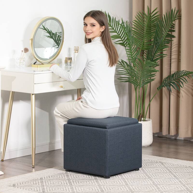 Adeco Storage Ottoman With Tray