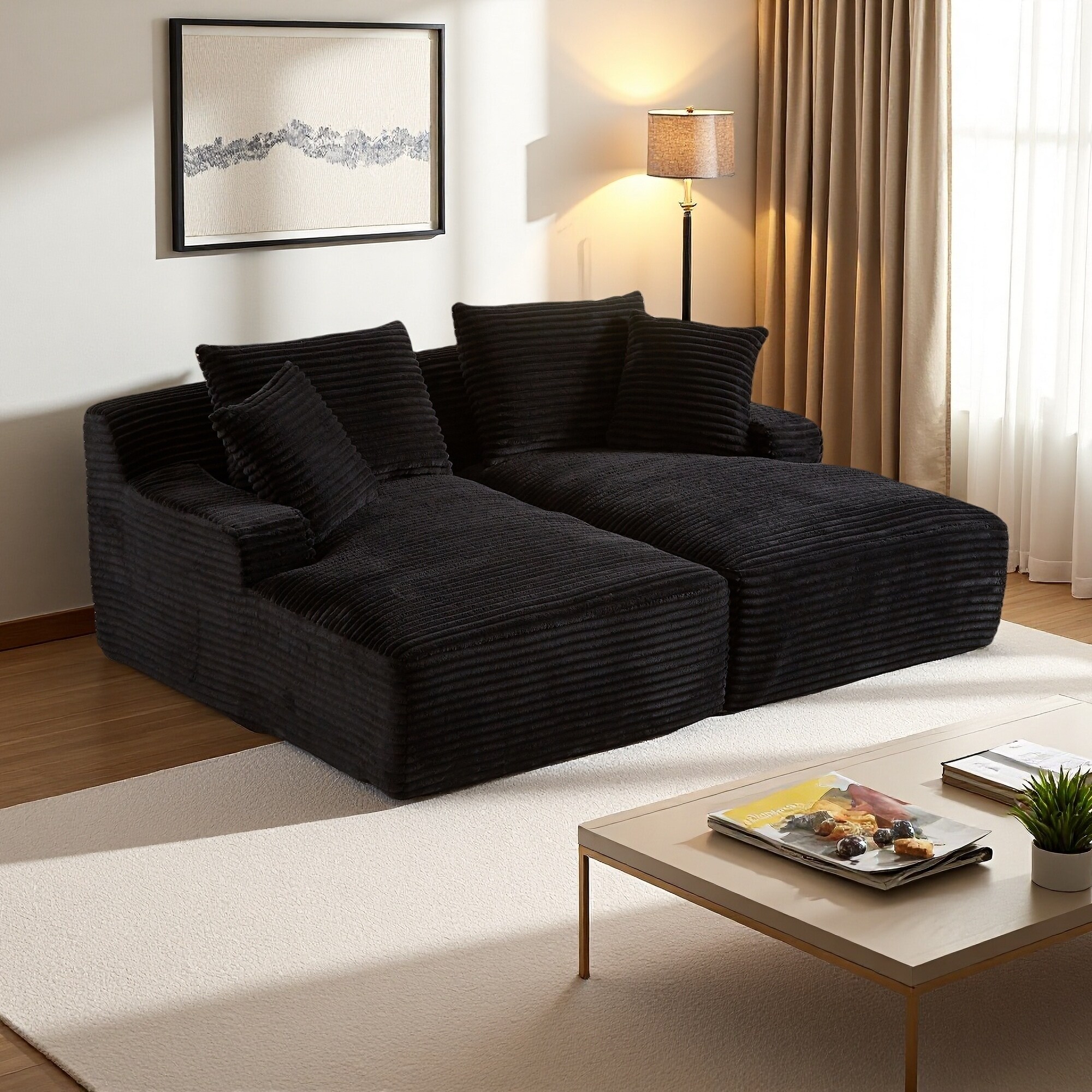 78.7" Corduroy Double Chaise Lounge Sofa with Spring Padding, No Assembly Required