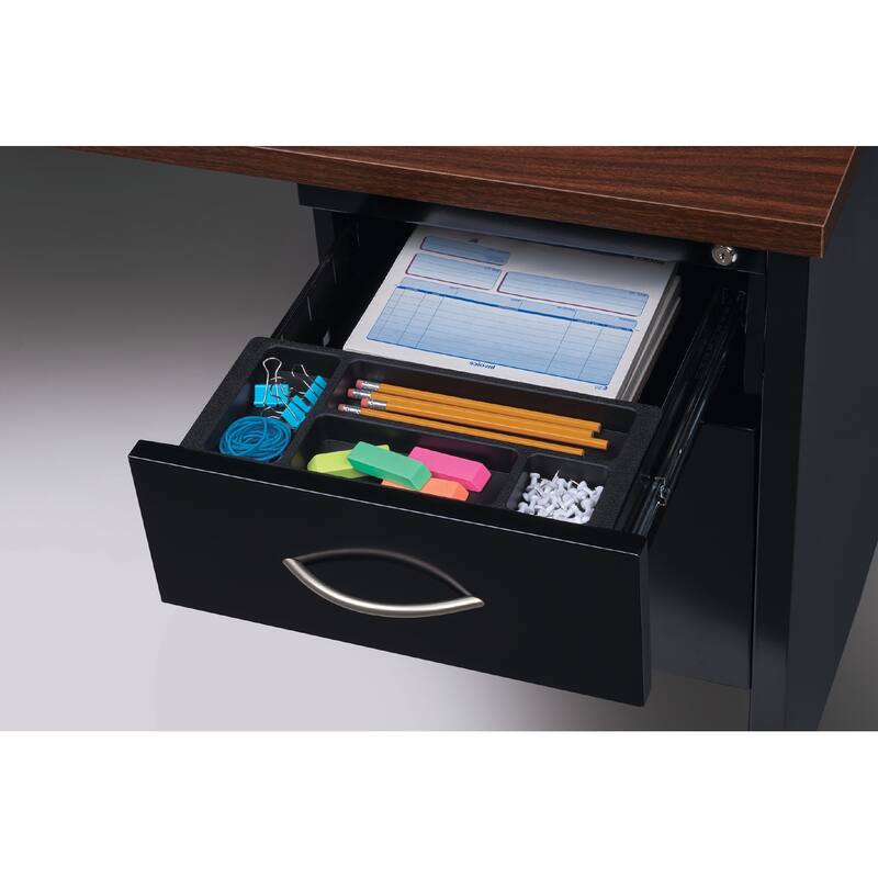 Hirsh Executive Office Modular Right-Hand Single Pedestal File Desk for Office, 30" D x 66" W, Black / Walnut