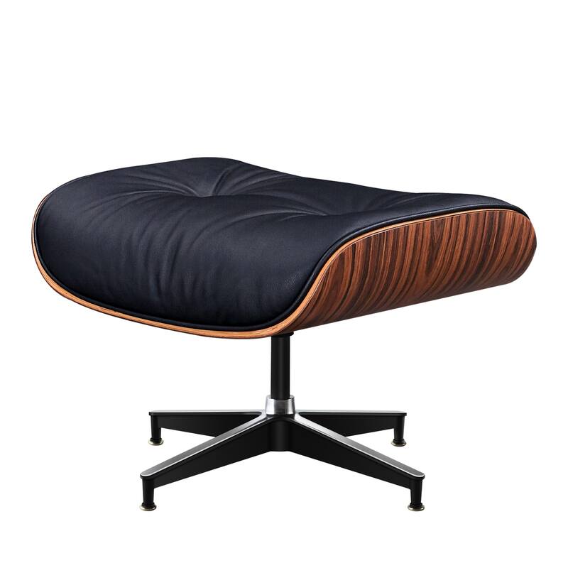 HomeRoots 28" Black and Rosewood Tufted Genuine Leather Lounge Chair With Ottoman - 28.30 in. x 29.00 in. x 20.50 in.