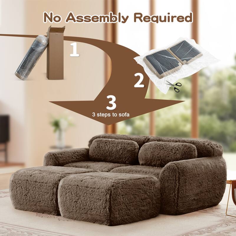 80''Soft Plush Fabric,Boneless Sofa,Bottom Anti-Slip Design With Chaise,Deep Seat Design