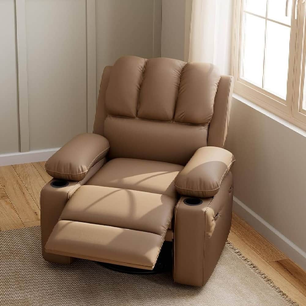 Oversized Manual PU Leather Recliner Sofa Chair with Cup Holders