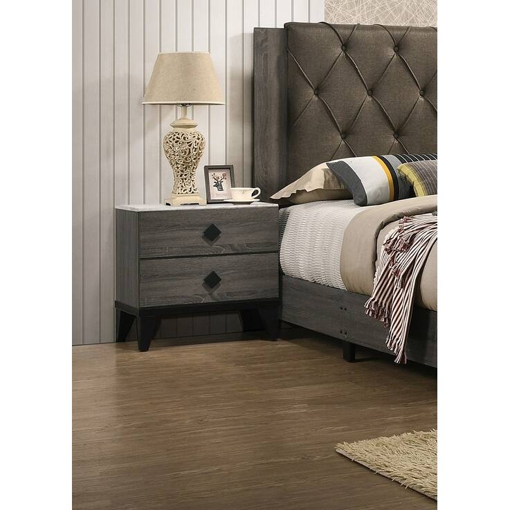 Contemporary Grey Nightstand with Unique Legs and Plywood Finish