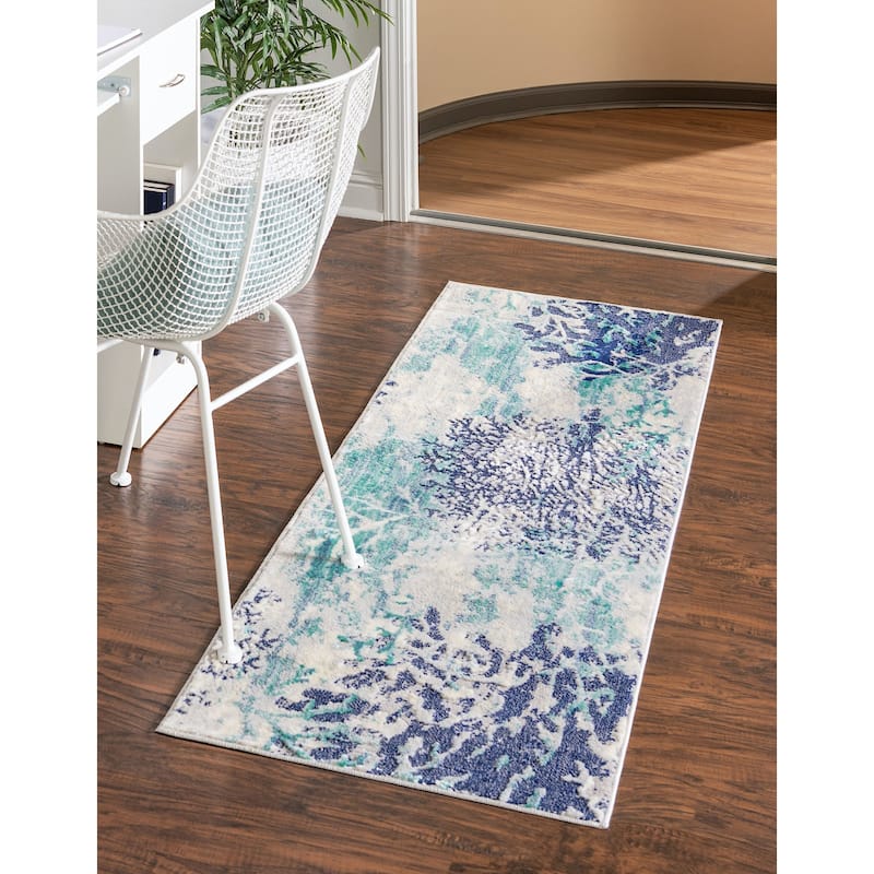 Country & Floral Pledouis Collection Area Rug - 2'x6' - Blue-Ivory