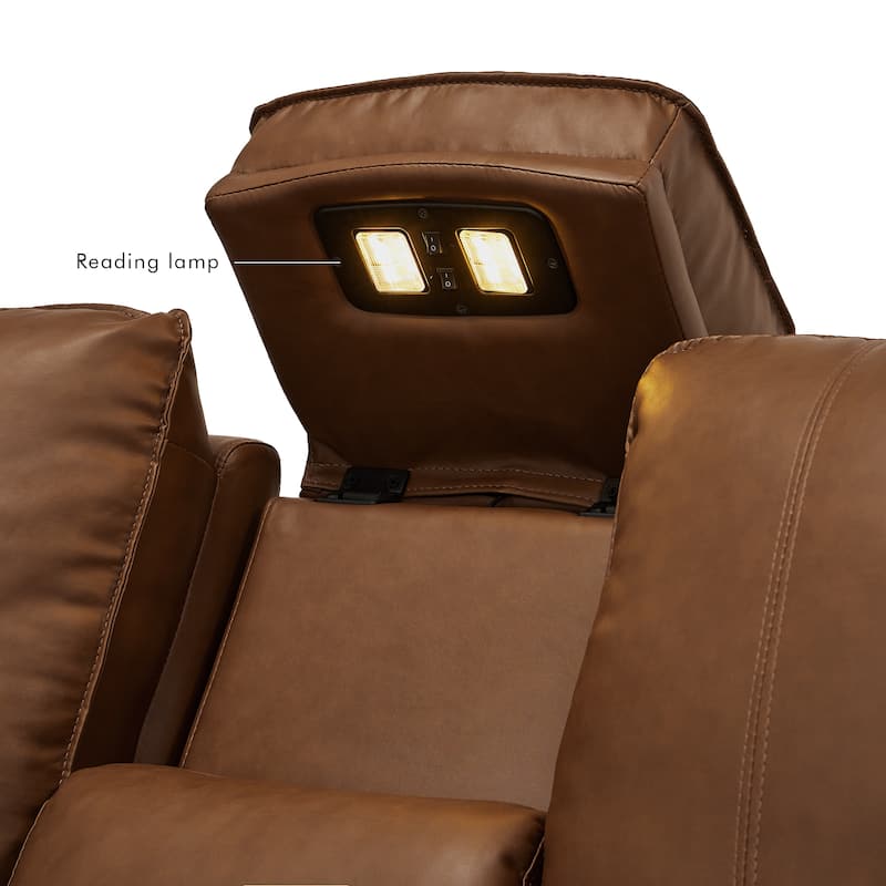 6PCS, 2 Power Recliners, Faux Leather Sectional with Adjustable Headrests, Dodble Width Seat, Wireless Charging and Reading Lamp