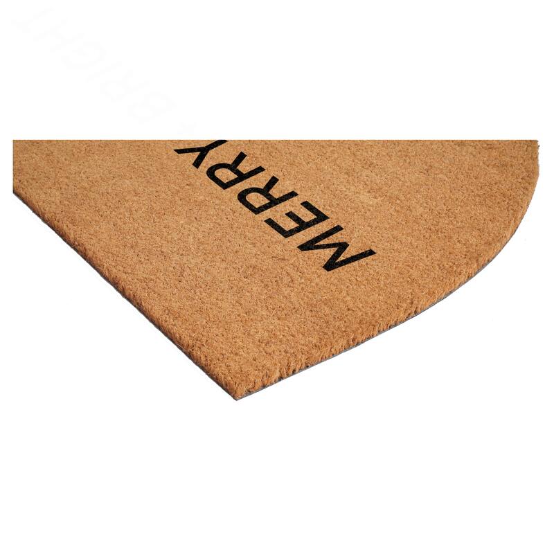 HomeRoots 24" X 36" Brown And Black Christmas Merry and Bright Semi Circle Outdoor Coir Door Mat - 24.00' X '36.00