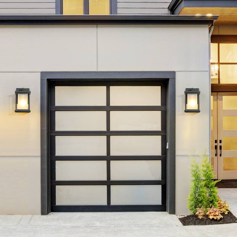 Modern 1-light Lantern Outdoor Glass Wall Light LED Dimmable Exterior sconce for Garage Porch Front Door