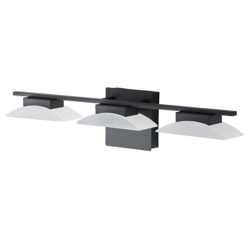 3-Light Black LED Vanity Light with Frosted Shade for Bathroom