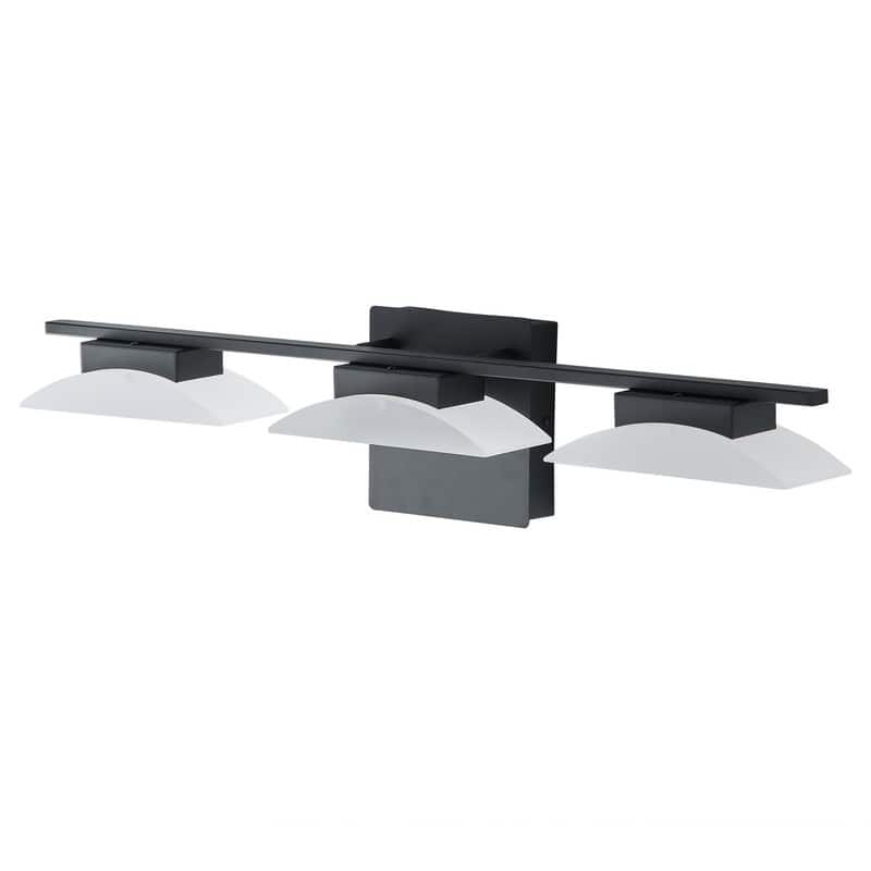 3-Light Black LED Vanity Light with Frosted Shade for Bathroom