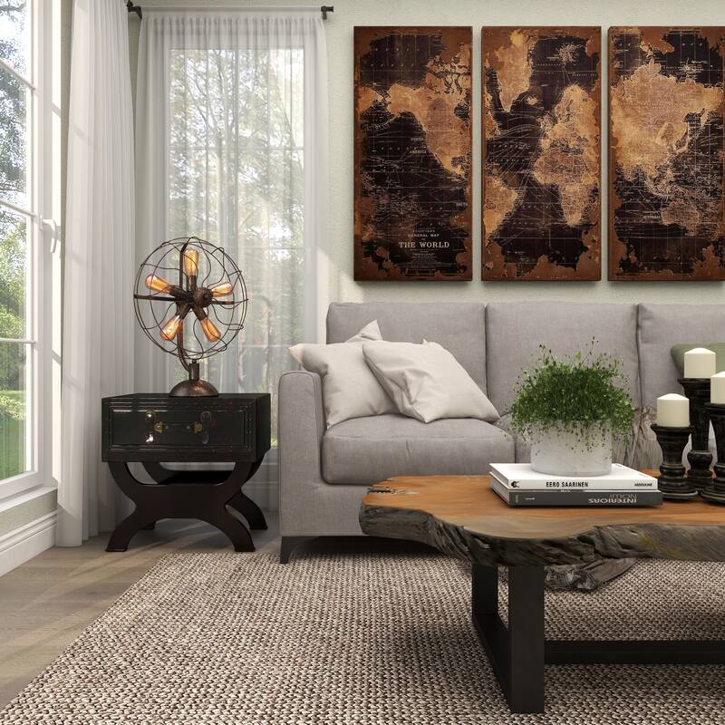 Brown Faux Leather Vintage Style Single Drawer Accent Table with Curved Legs
