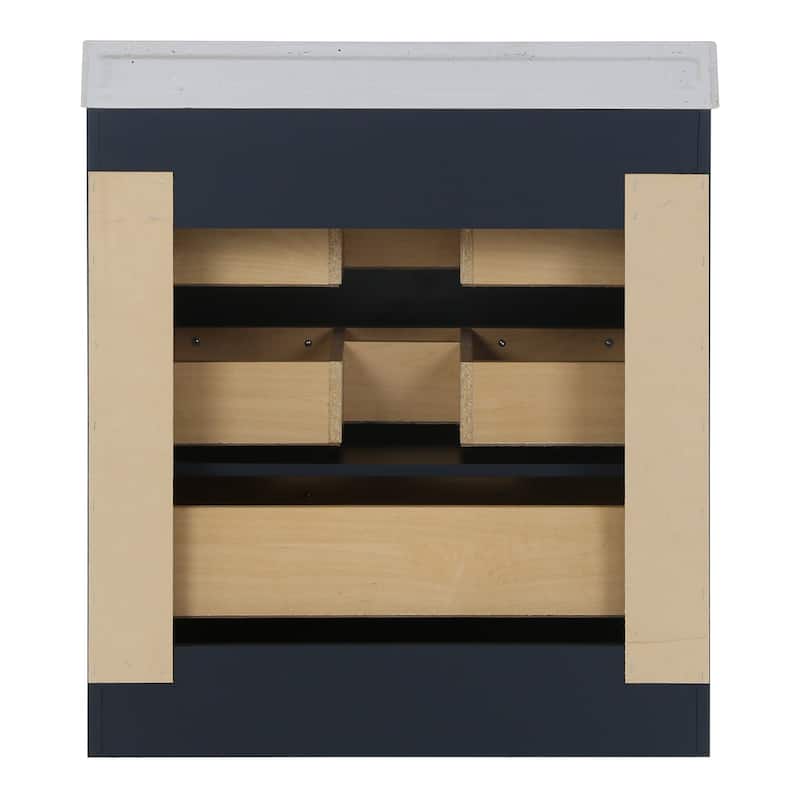 Spring Mill Cabinets Bainbridge 30.5" Blue Bathroom Vanity With 3 Drawers and Silver Ash Sink Top