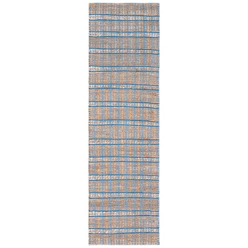 SAFAVIEH Handmade Natural Fiber Undis Geometric Seagrass Rug - 2'3" x 8' Runner - Blue/Natural