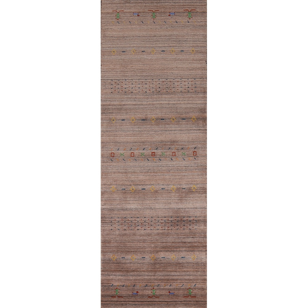 Brown Tribal Gabbeh Indian Runner Rug Handmade Wool Carpet - 2'5"x 9'10"