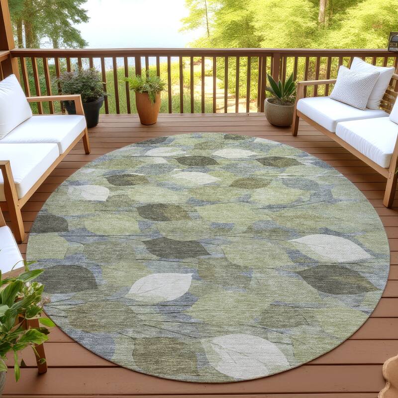 Machine Washable Indoor/ Outdoor Floral Mila Chantille Rug - Fern - 8' x 8'