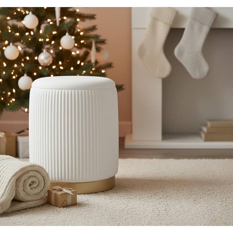 Round Ottoman Elegant Vanity Stool and Footrest for Bedroom, Makeup Desk, or Living Room