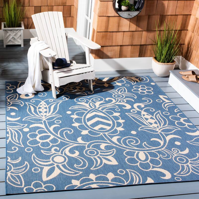 SAFAVIEH Beach House Jula Indoor/ Outdoor Waterproof Patio Backyard Rug - 5'3" x 7'6" - Blue/Beige