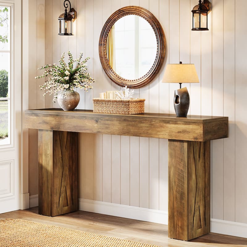 63 Inch Long Console Table Farmhouse Sofa Table - Brown