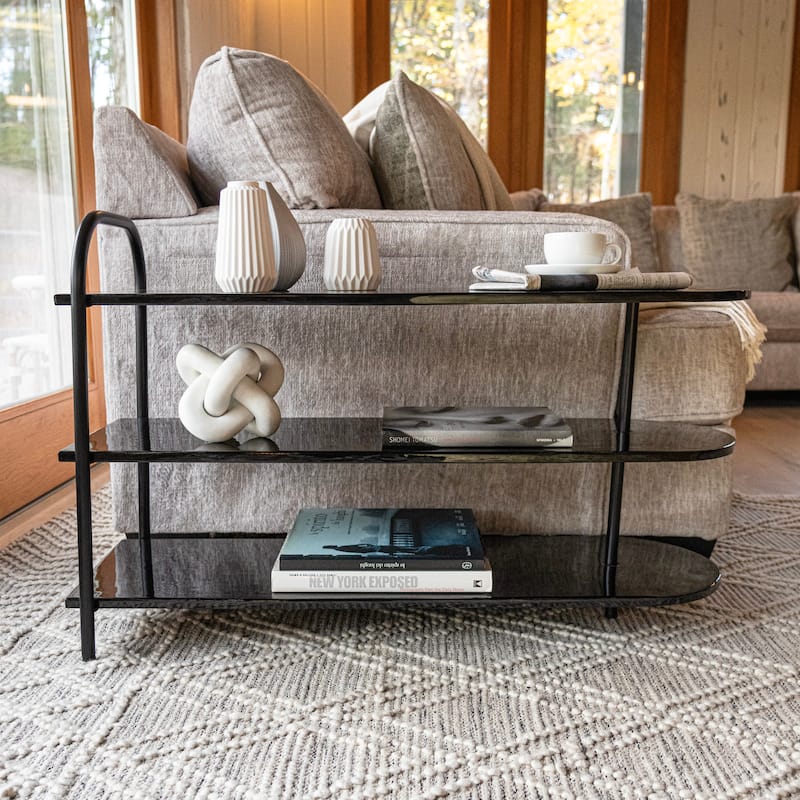 happimess Modern 24" 9-Pair 3-Tier Iron Curved Decker Shoe Rack