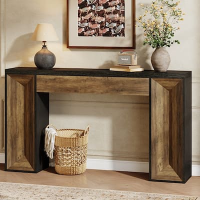 63-Inch Wooden Console Table for Entryway, Dual-Tone Sofa Table for Living Room, Farmhouse Style