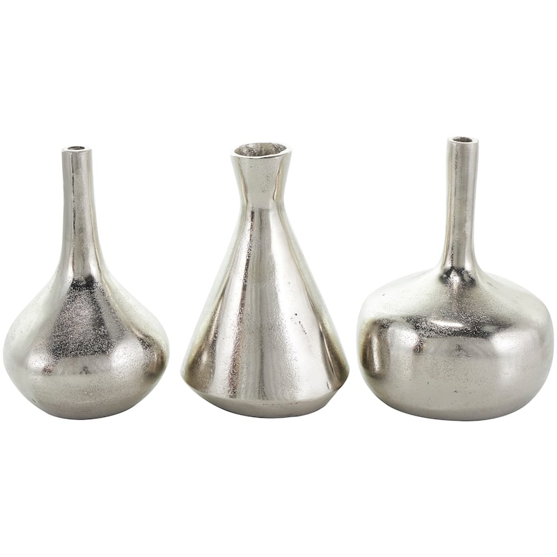 CosmoLiving by Cosmopolitan Gold, Silver or Black Aluminum Metal Vase with Varying Shapes (Set of 3)
